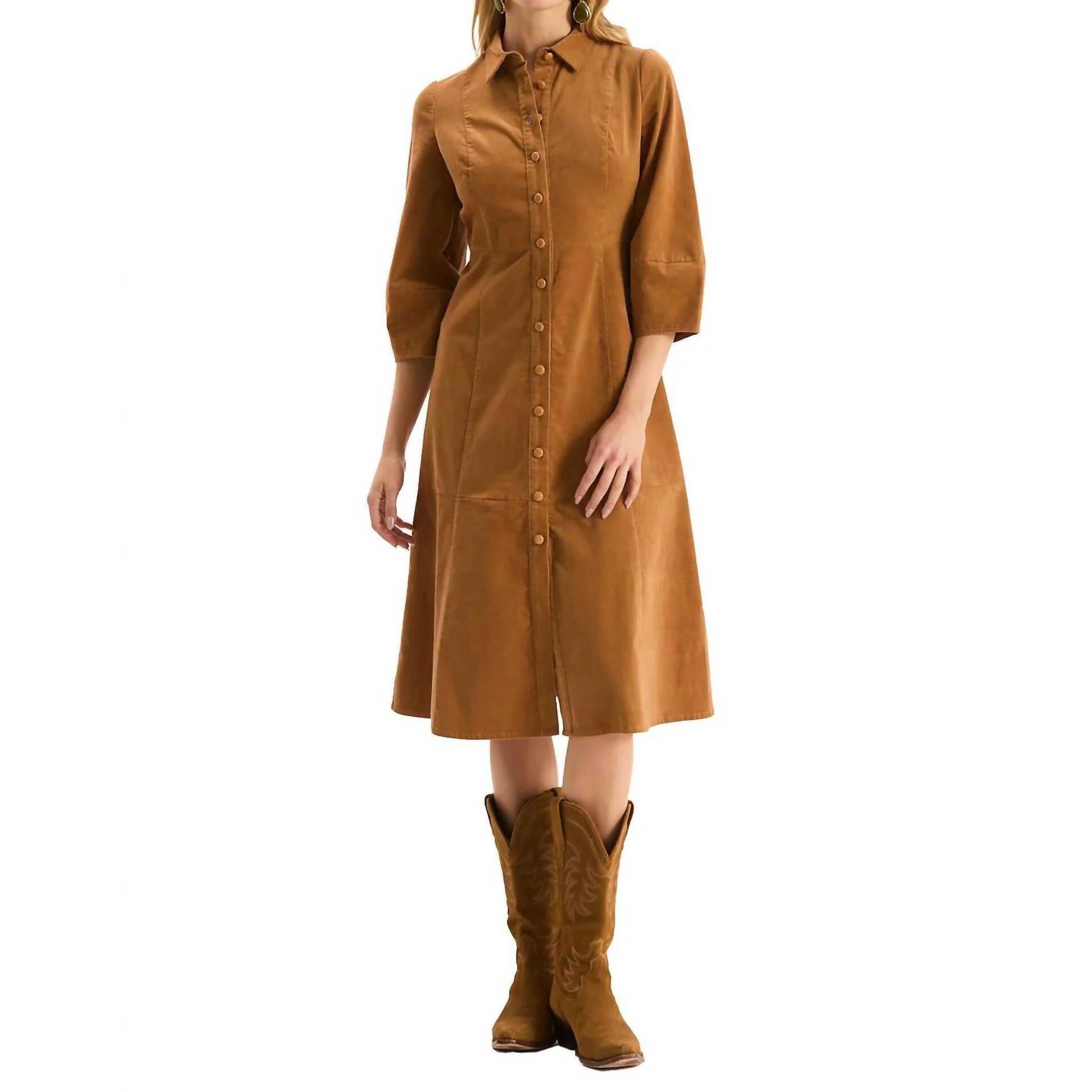 New Tyler Boe Corduroy Midi Dress In Leather Brown